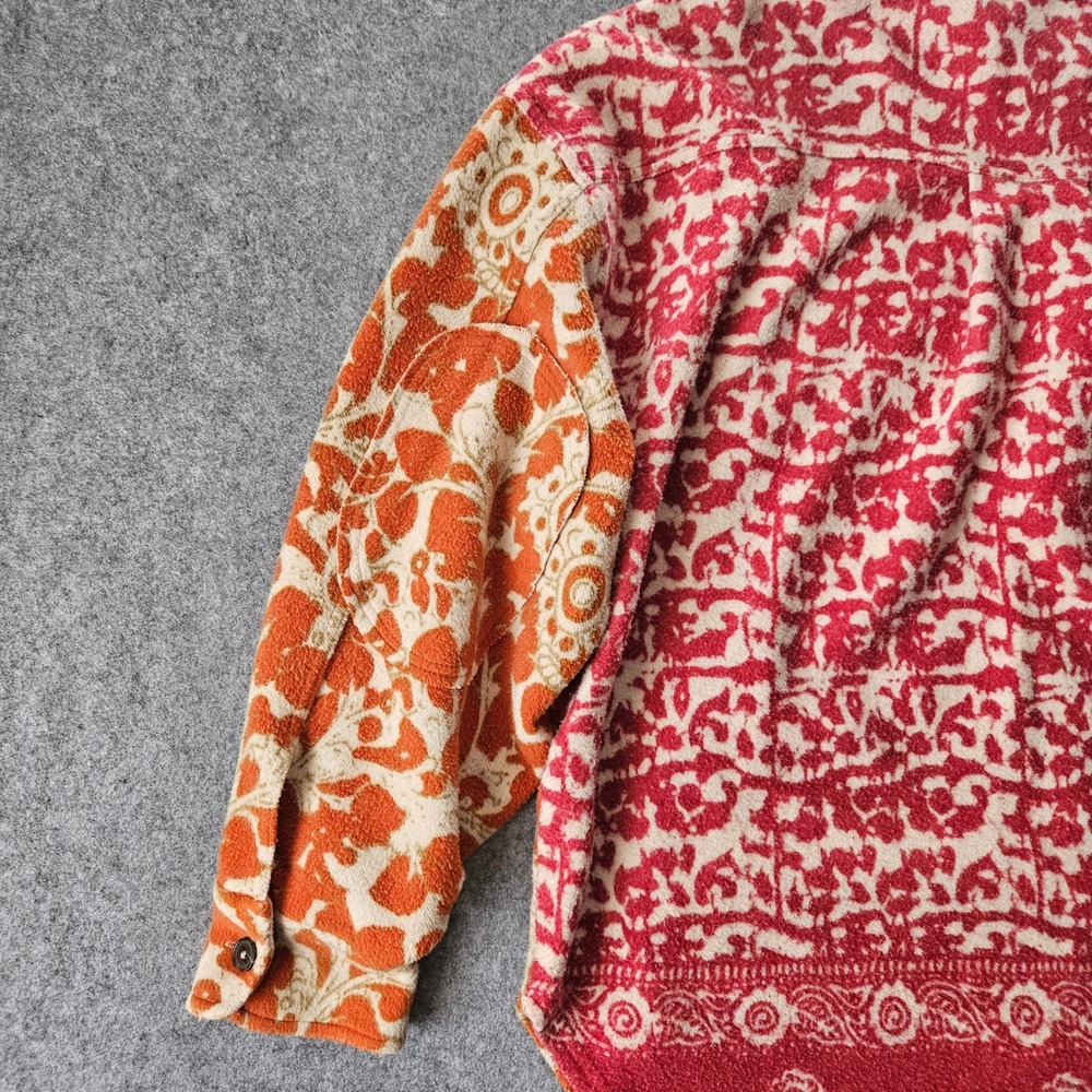Free People Ruby Jacket Mixed Print Fleece Shacket Red Orange XS - Picture 6 of 9